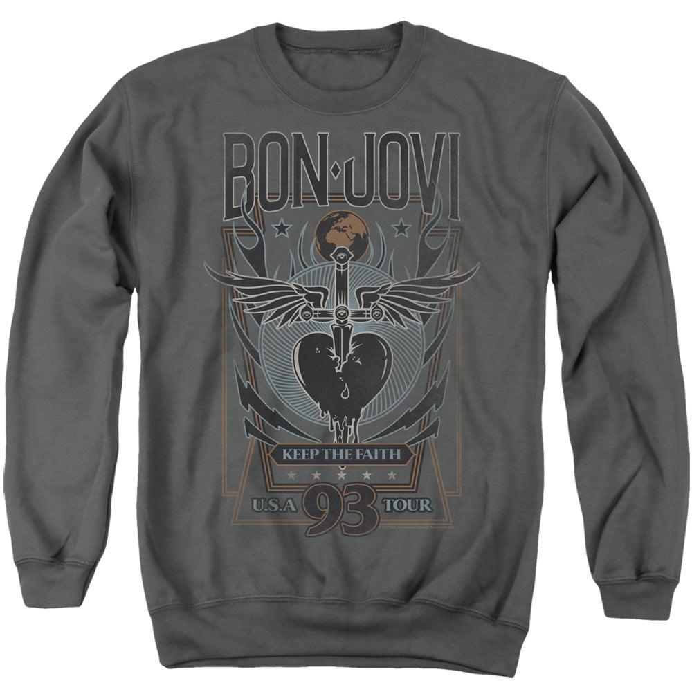 Bon Jovi Keep The Faith Mens Crewneck Sweatshirt Charcoal Officially Licensed