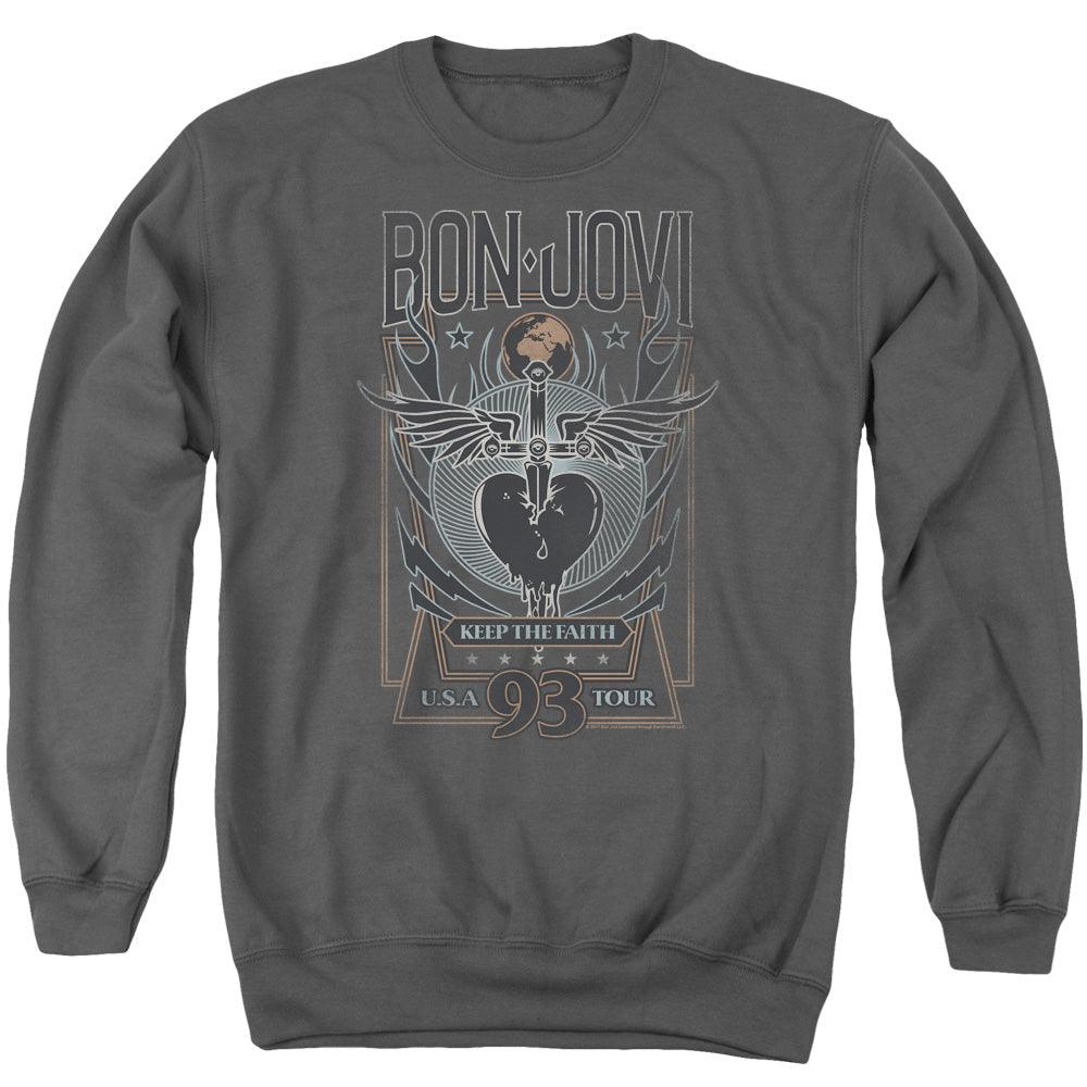 Bon Jovi Keep The Faith Mens Crewneck Sweatshirt Charcoal Officially Licensed