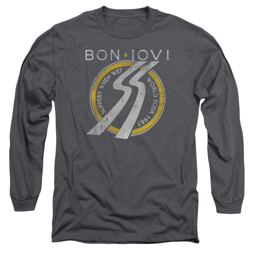 Bon Jovi Slippery When Wet World Tour Mens Long Sleeve Shirt Charcoal Officially Licensed