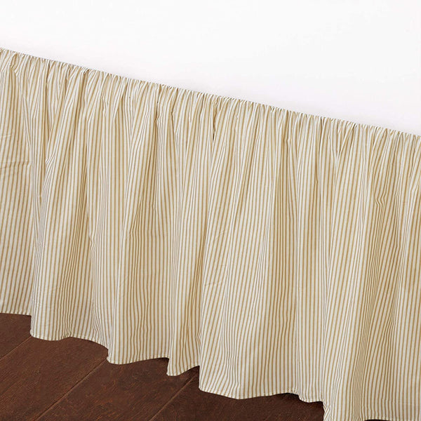 Tailored Bed Skirt Farmhouse Ticking Cream Golden & Yellow Caramel Cotton Striped Ruffled Dust Ruffle,  16