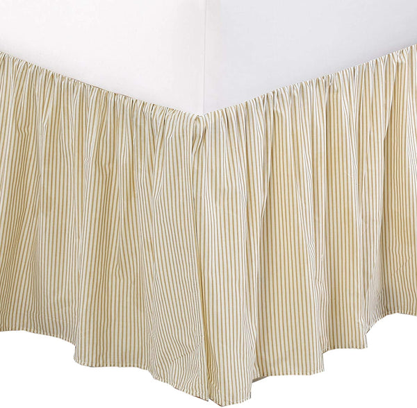 Tailored Bed Skirt Farmhouse Ticking Cream Golden & Yellow Caramel Cotton Striped Ruffled Dust Ruffle,  16
