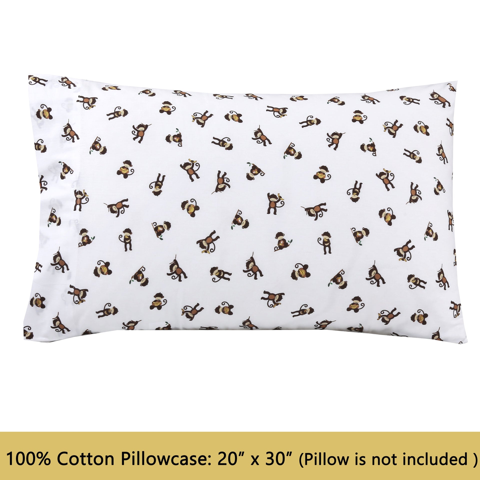 3-Piece Crib/Toddler Cotton Sheet Set White Brown Monkey Around Jungle Bananas