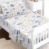 3-Piece Crib/Toddler Cotton Sheet Set Grey Yellow Safari Fun Animals Elephant Giraffe Hippo