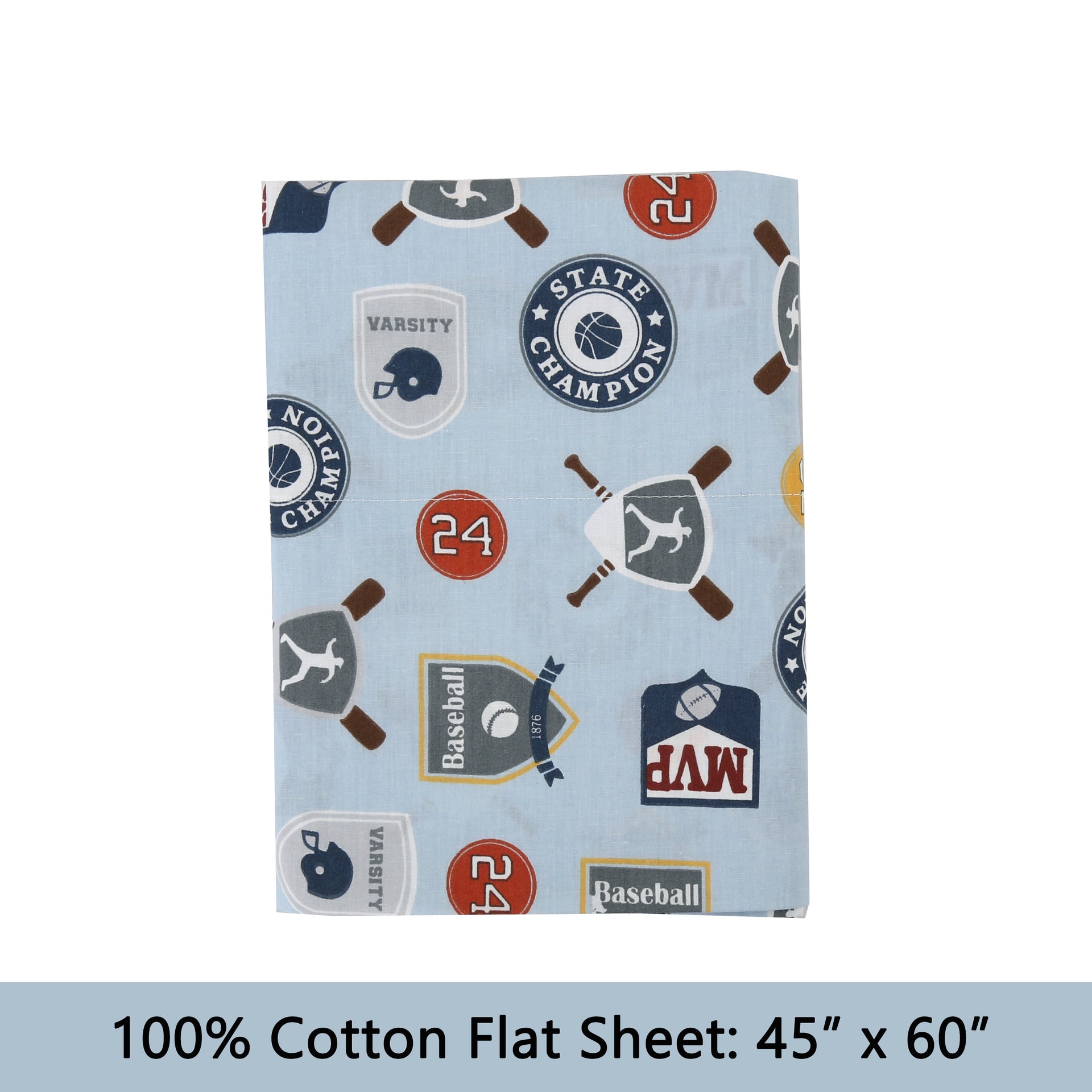 3-Piece Crib/Toddler Cotton Sheet Set Blue MVP Sports #32 #24 Basketball Baseball Football