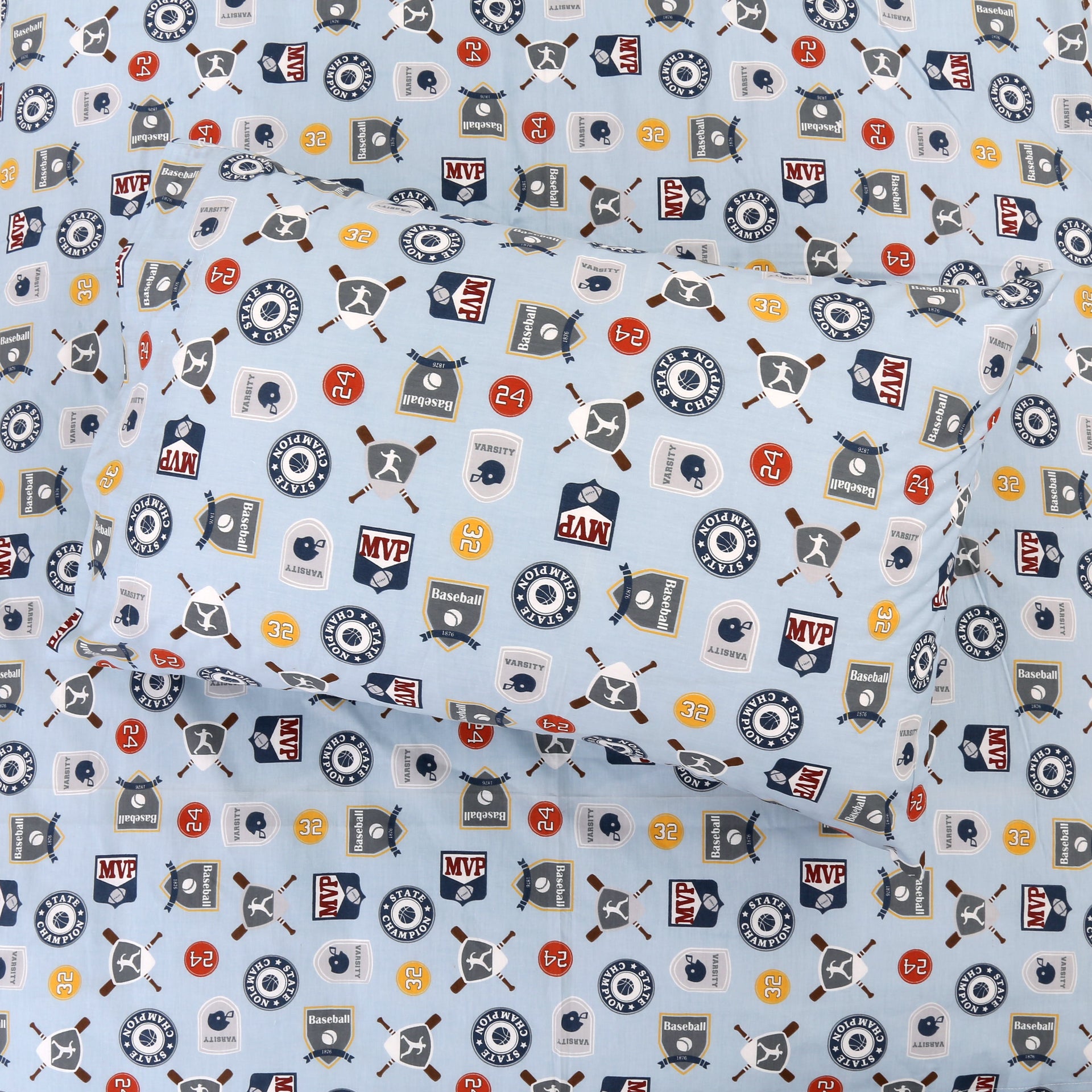 3-Piece Crib/Toddler Cotton Sheet Set Blue MVP Sports #32 #24 Basketball Baseball Football