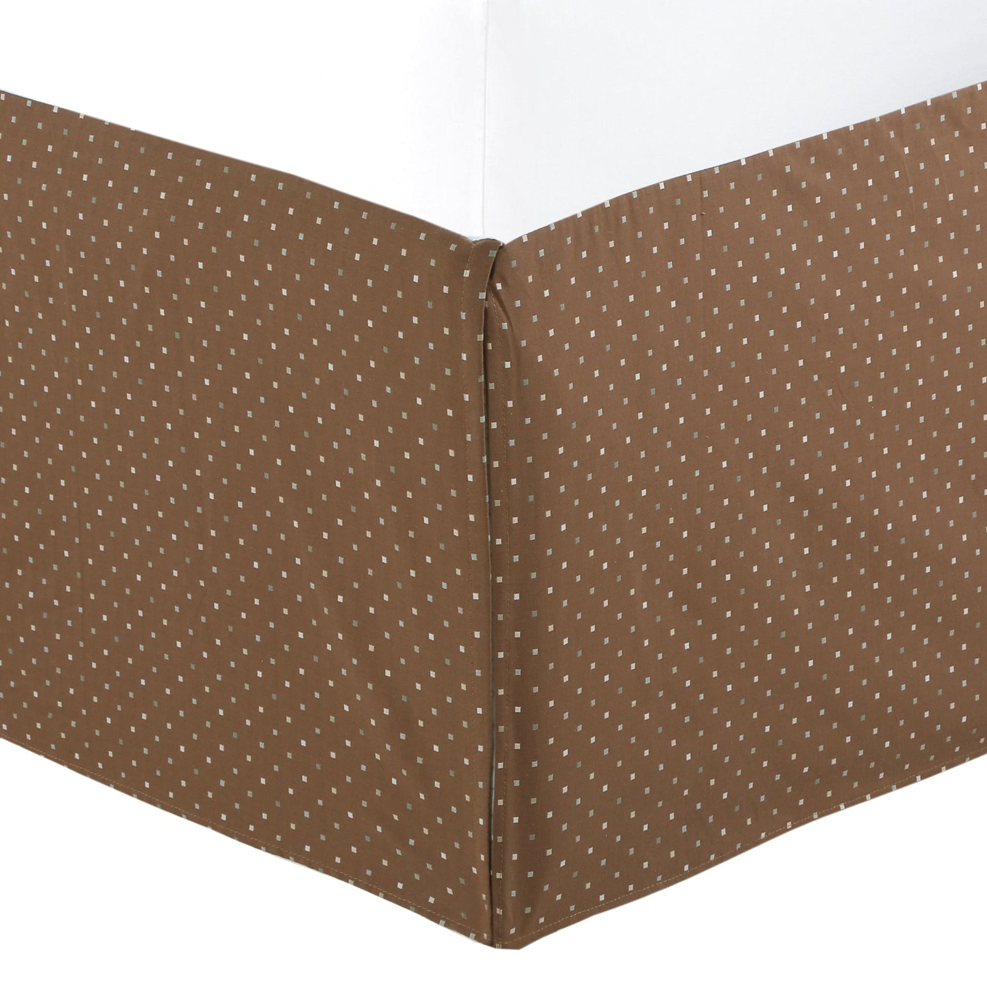 Tailored Bed Skirt Brown Tan Check Dot Pattern Cotton Pleated Dust Ruffle with Split Corners, 16