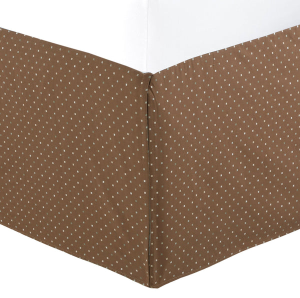 Tailored Bed Skirt Brown Tan Check Dot Pattern Cotton Pleated Dust Ruffle with Split Corners, 16