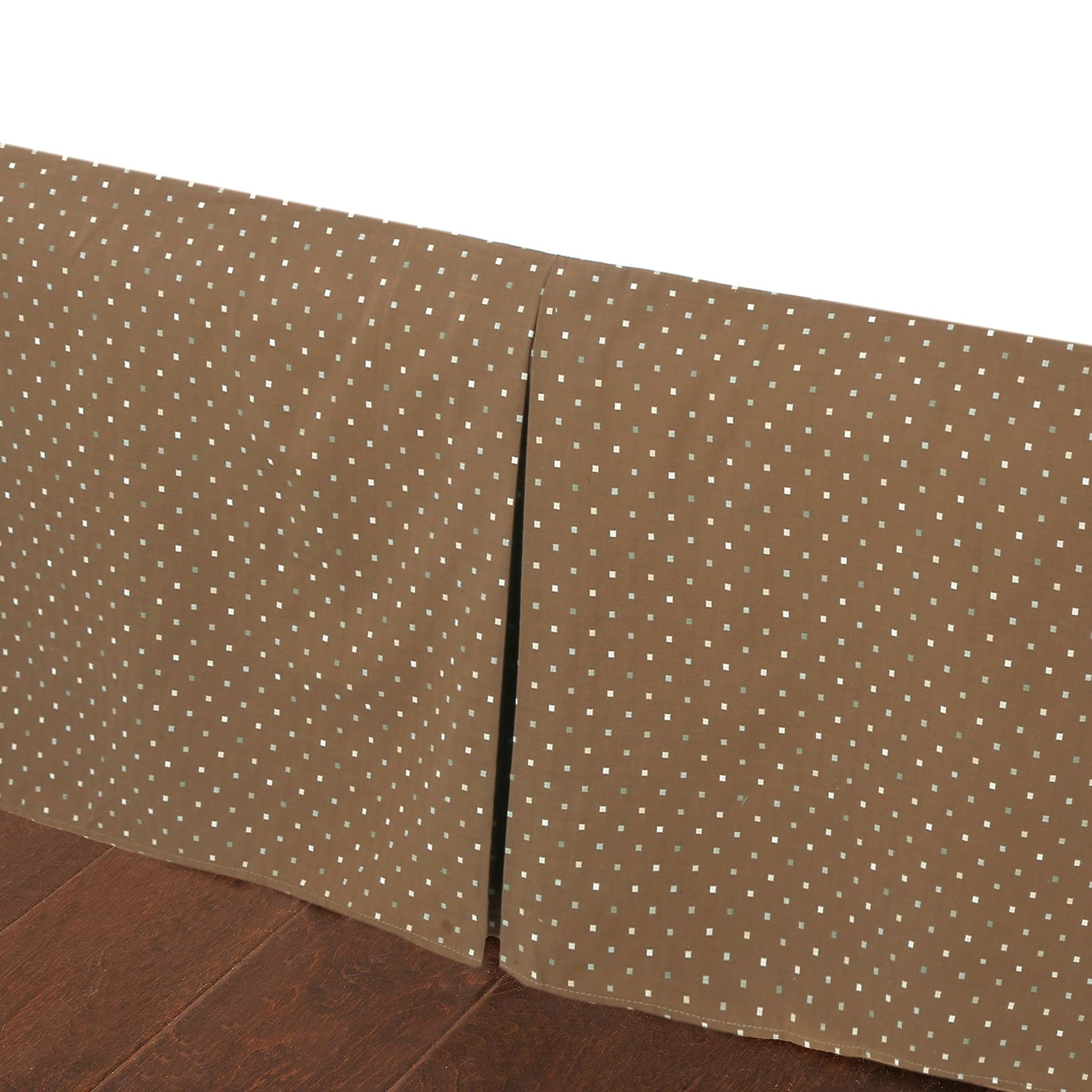 Tailored Bed Skirt Brown Tan Check Dot Pattern Cotton Pleated Dust Ruffle with Split Corners, 16