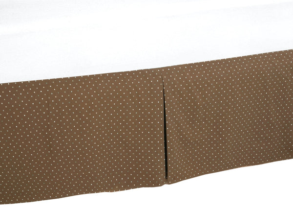 Tailored Bed Skirt Brown Tan Check Dot Pattern Cotton Pleated Dust Ruffle with Split Corners, 16