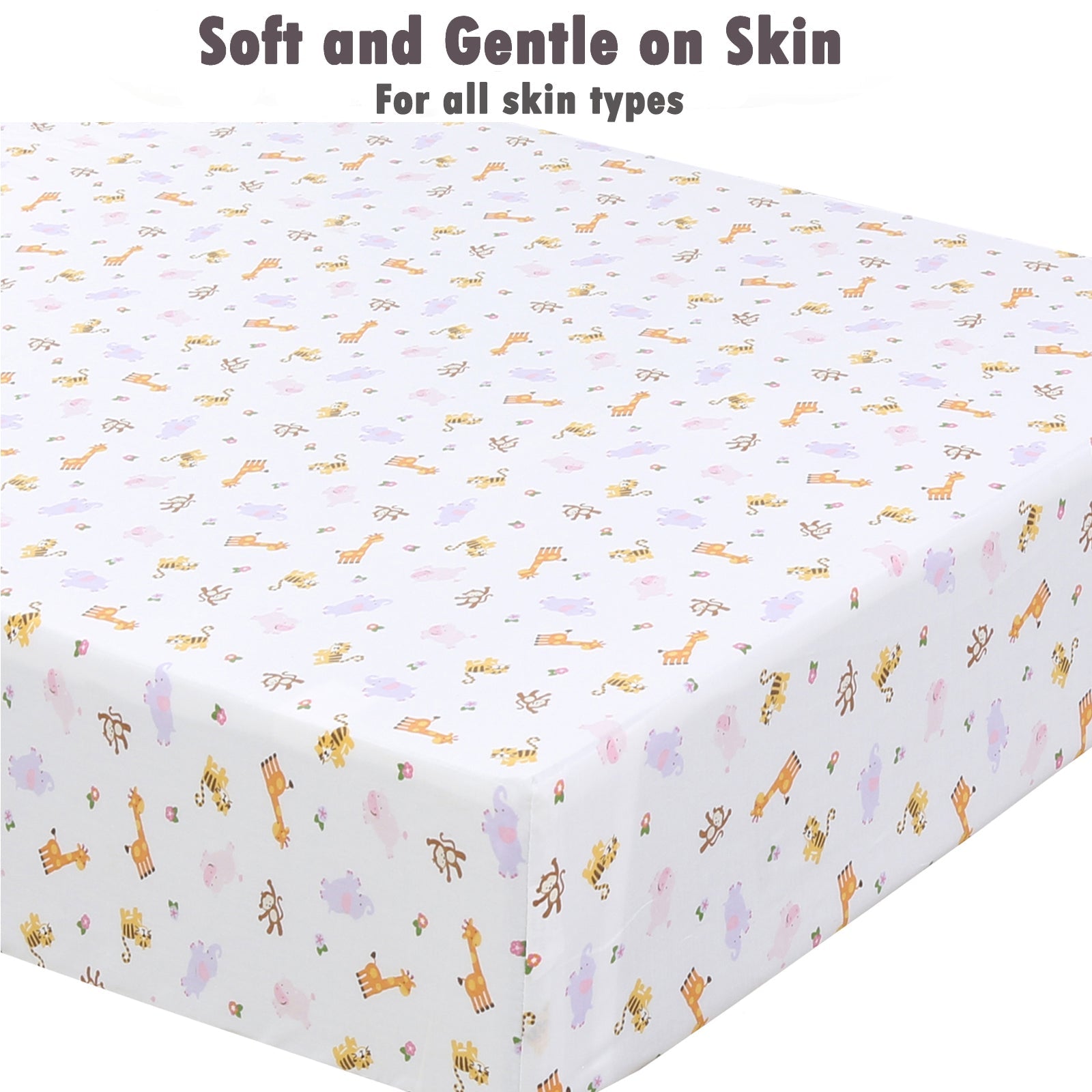 3 Piece Crib/Toddler Cotton Fitted Sheets Colorful Polka Dot Zoo Animal Friends
