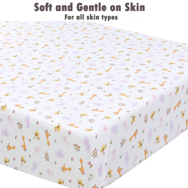 3 Piece Crib/Toddler Cotton Fitted Sheets Colorful Polka Dot Zoo Animal Friends