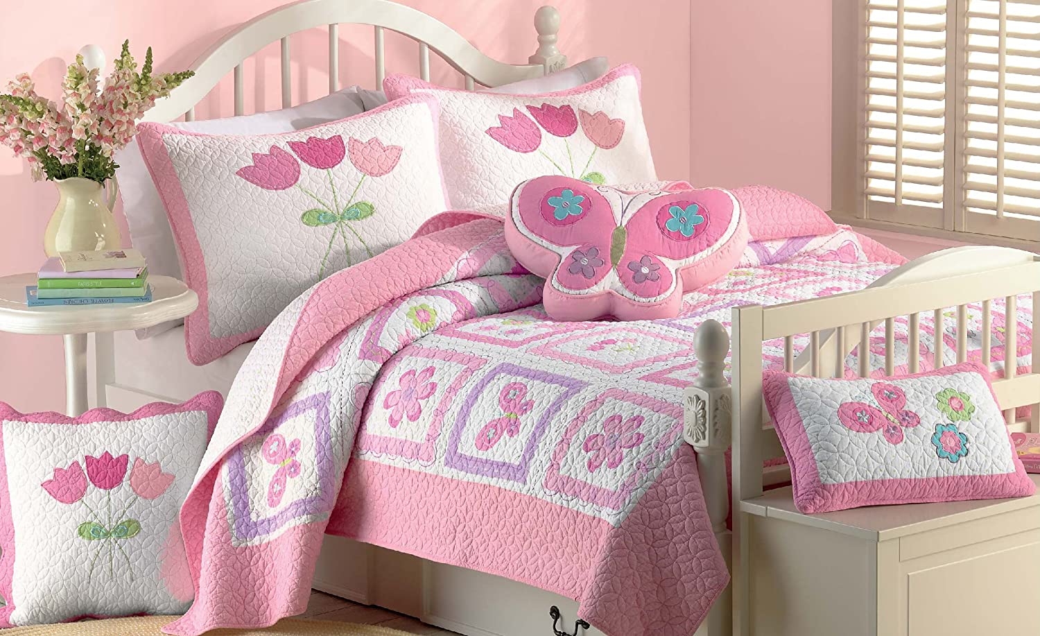 Butterfly Flower Pink Novelty Embroidered Decor Throw PIllow