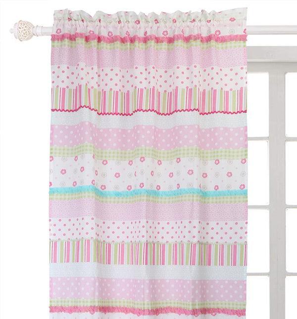 Greta Floral Striped Pink Polka Dot Window Curtain Panel/Drapes