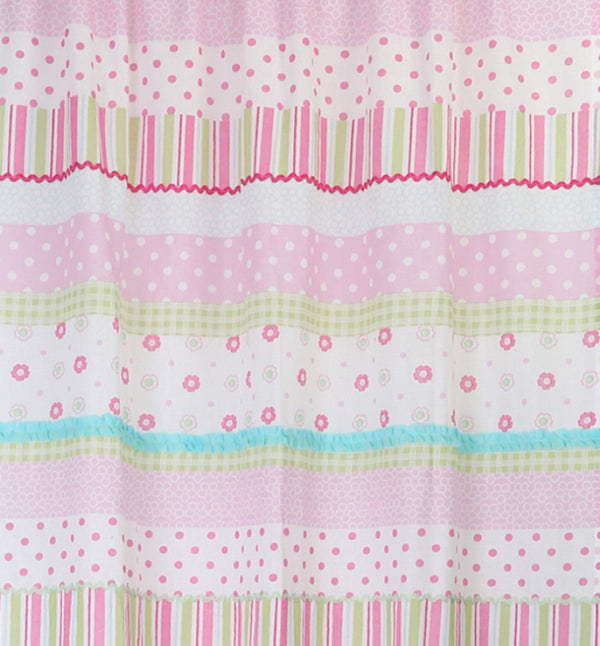 Greta Floral Striped Pink Polka Dot Window Curtain Panel/Drapes