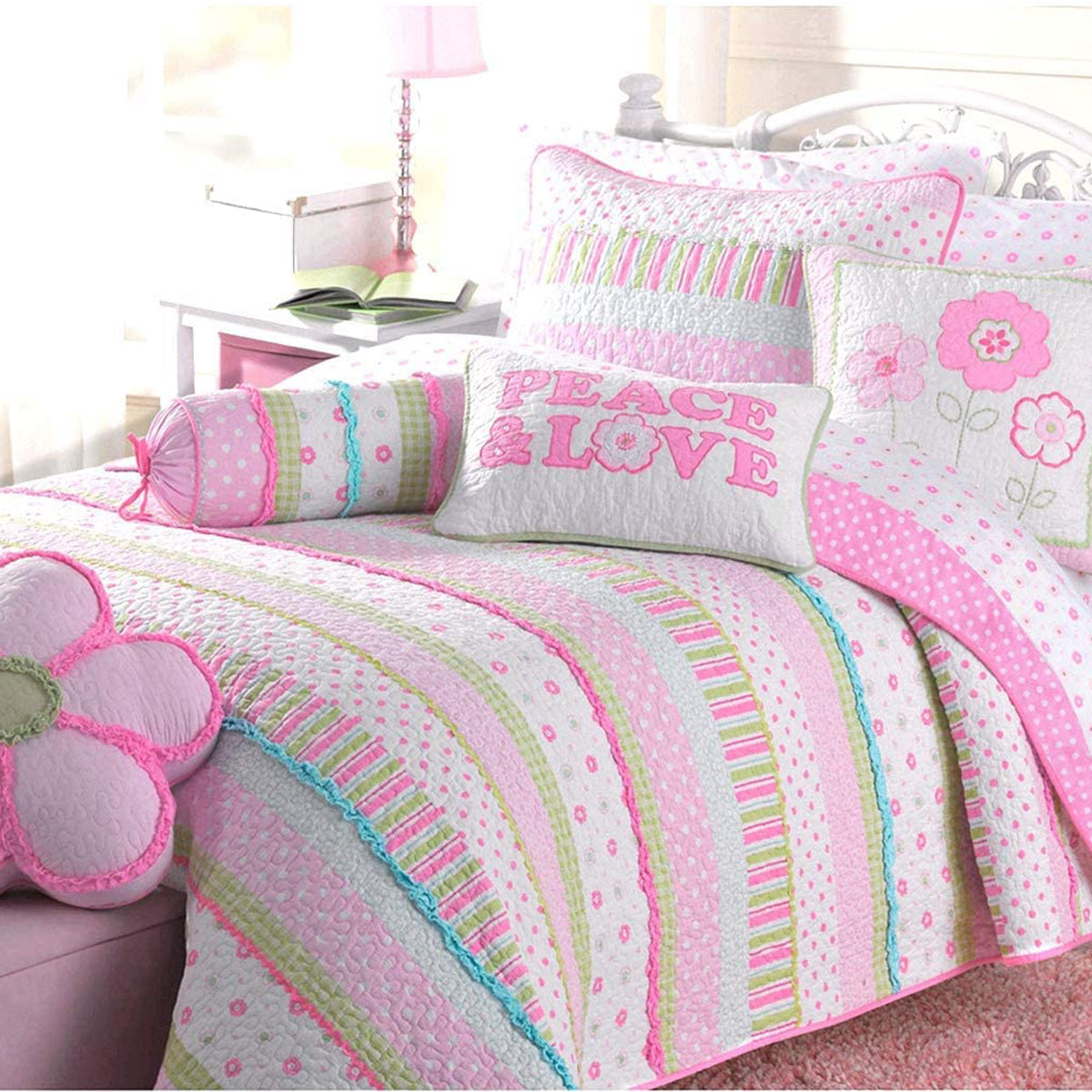 Greta Floral Stripe Pink Embroidered Square Decor Throw Pillow