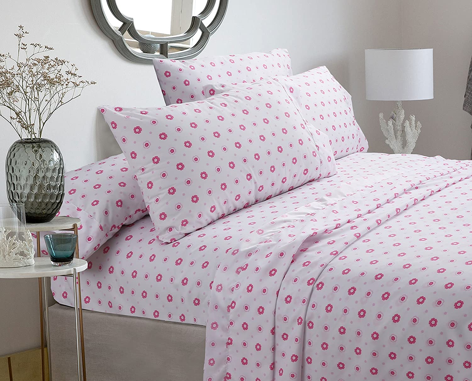 Greta Floral Pink Dot Bedding Sheet Set