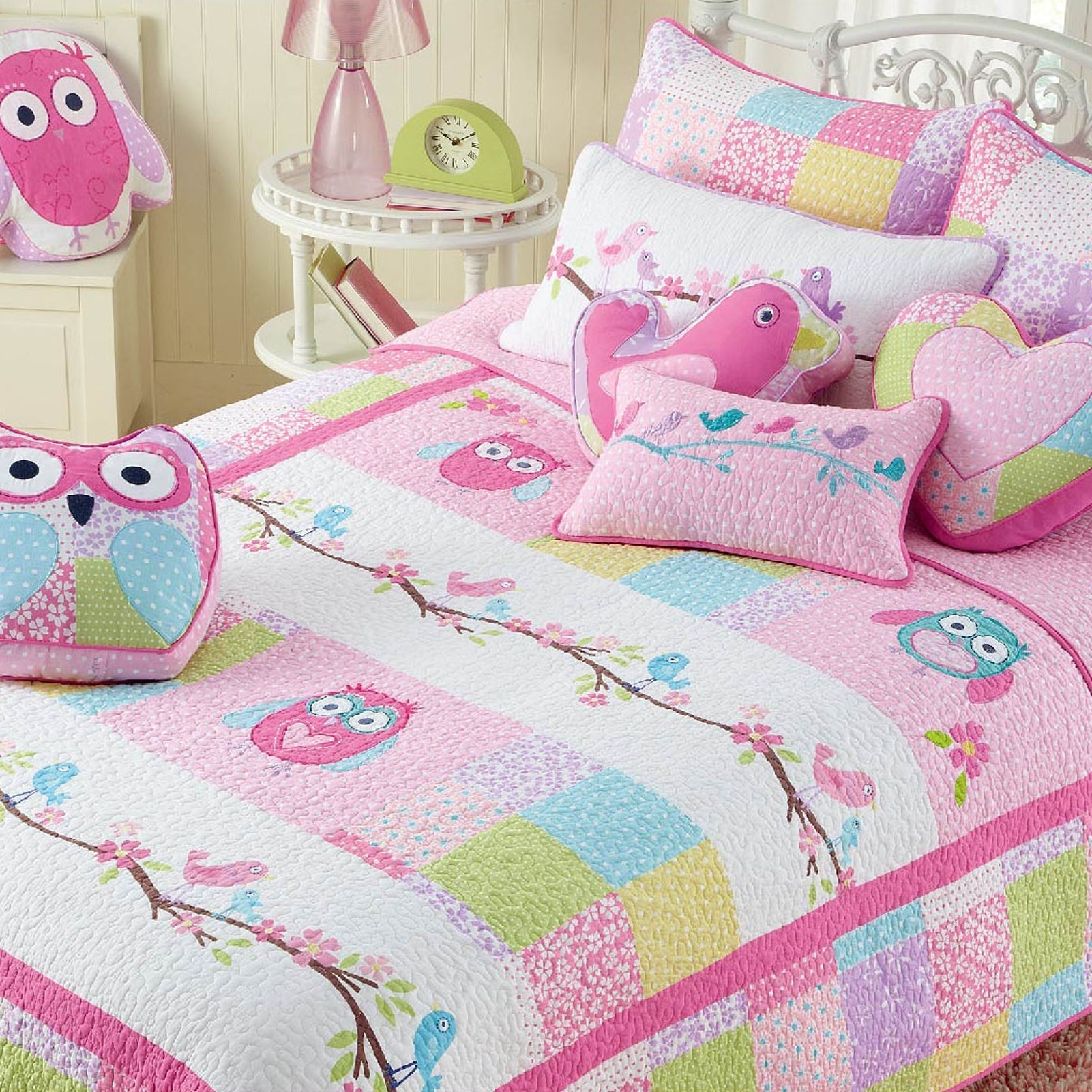 Pink Owl Cute Embroidered Novelty Decor Throw Pillow