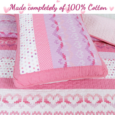 Butterfly Fairisle Pink Purple Striped Sweater Print Cotton Reversible Quilt Bedding Set