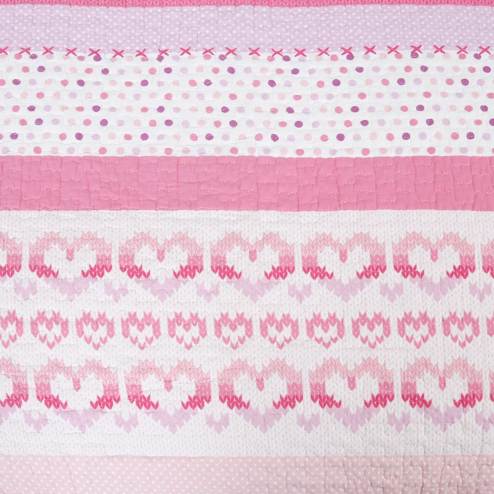 Butterfly Fairisle Pink Purple Striped Sweater Print Cotton Reversible Quilt Bedding Set
