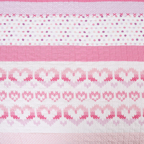 Butterfly Fairisle Pink Purple Striped Sweater Print Cotton Reversible Quilt Bedding Set
