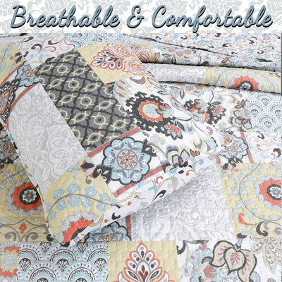 Moorea Print Patchwork 3-Piece Reversible Quilt Bedding Set