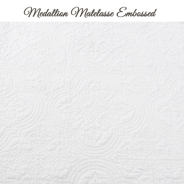 Serenity White Victorian Scalloped Medallion Floral Pure Solid Cotton Reversible Quilt Bedding Set