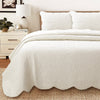 Serenity Ivory Victorian Scalloped Medallion Floral Pure Solid Cotton Reversible Quilt  Bedding Set