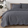 Serenity Gray Victorian Scalloped Medallion Pure Solid Cotton Reversible 3 Piece Quilt Bedding Set