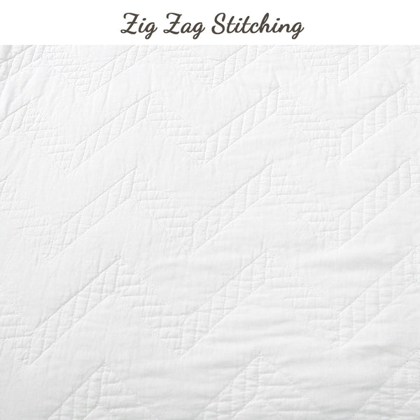 Chevron Zig Zag White Solid Cotton Reversible Quilt Bedding Set