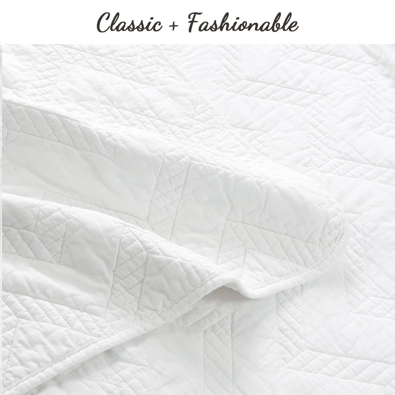 Chevron Zig Zag White Solid Cotton Reversible Quilt Bedding Set