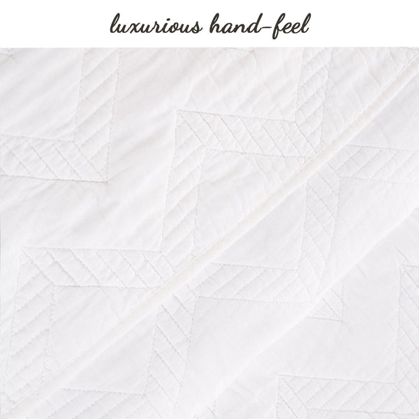 Chevron Zig Zag White Solid Cotton Reversible Quilt Bedding Set