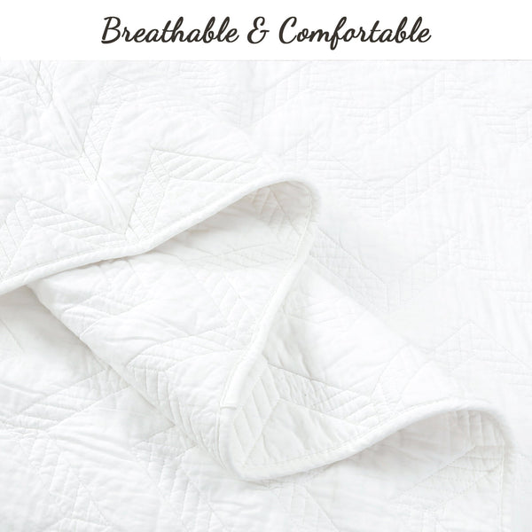 Chevron Zig Zag White Solid Cotton Reversible Quilt Bedding Set