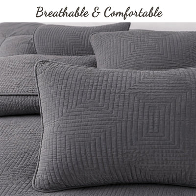 Maze Gray Solid 3 Piece Cotton Quilt Bedding Set