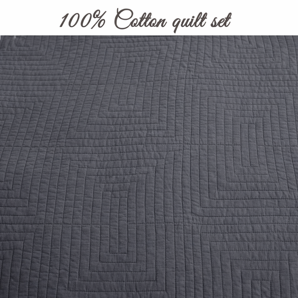 Maze Gray Solid 3 Piece Cotton Quilt Bedding Set