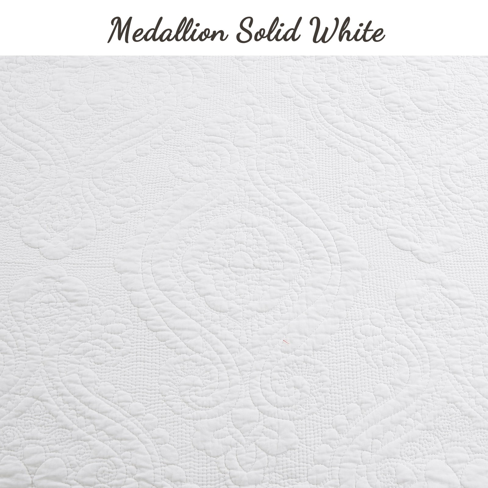 Solid White Chic Brocade Matelassé Medallion Floral Cotton Reversible Quilt Bedding Set