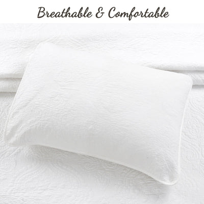 Solid White Chic Brocade Matelassé Medallion Floral Cotton Reversible Quilt Bedding Set
