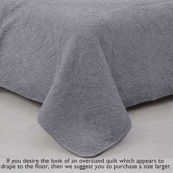 Solid Gray Chic Brocade Matelassé Medallion Floral 3 Piece Cotton Reversible Quilt Bedding Set
