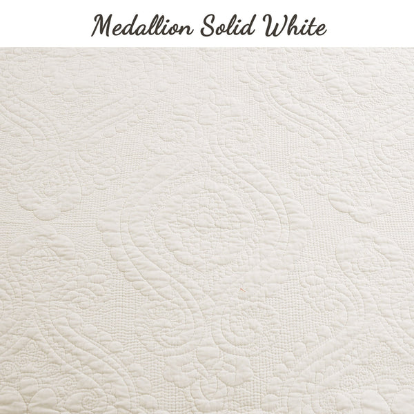 Solid Ivory Chic Brocade Matelassé Medallion Floral Cotton Reversible Quilt Bedding Set (Copy)