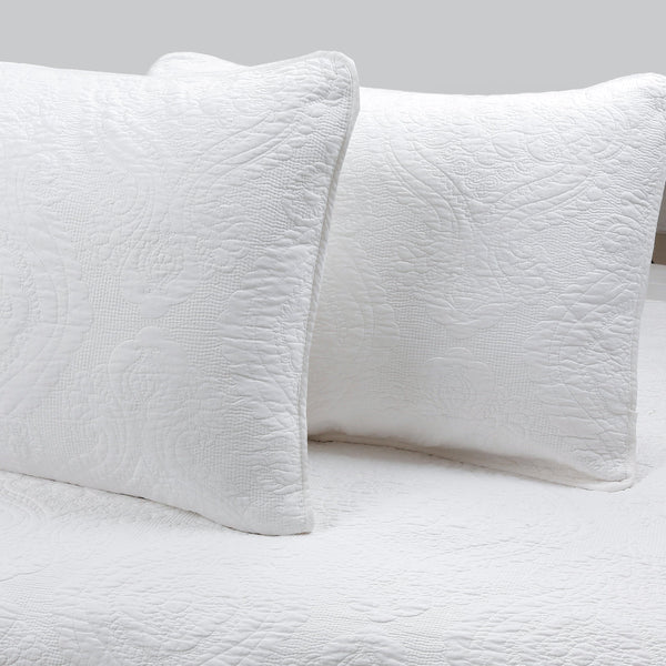 Solid White Chic Brocade Matelassé Medallion Floral 6-Piece Daybed Quilt Bedding Set