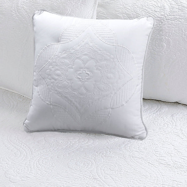 Solid White Chic Brocade Matelassé Medallion Floral Cotton Reversible Quilt Bedding Set