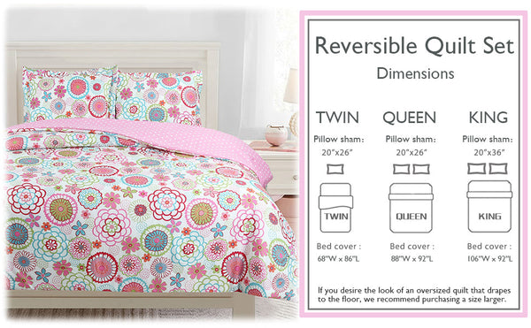 Mariah Floral Pink Polka Dot Reversible Comforter Set with Decor Pillows