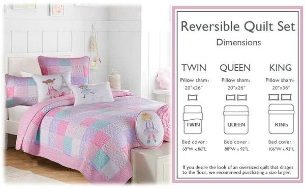 Angelina Pink Floral Dot Print Patchwork Cotton Reversible Quilt Bedding Set