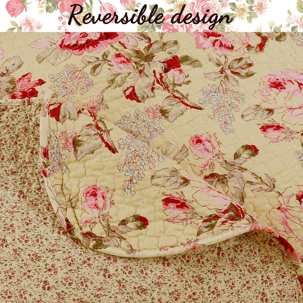 Lelia Pink Floral Scalloped Edge 3-piece Cotton Reversible Quilt Bedding Set