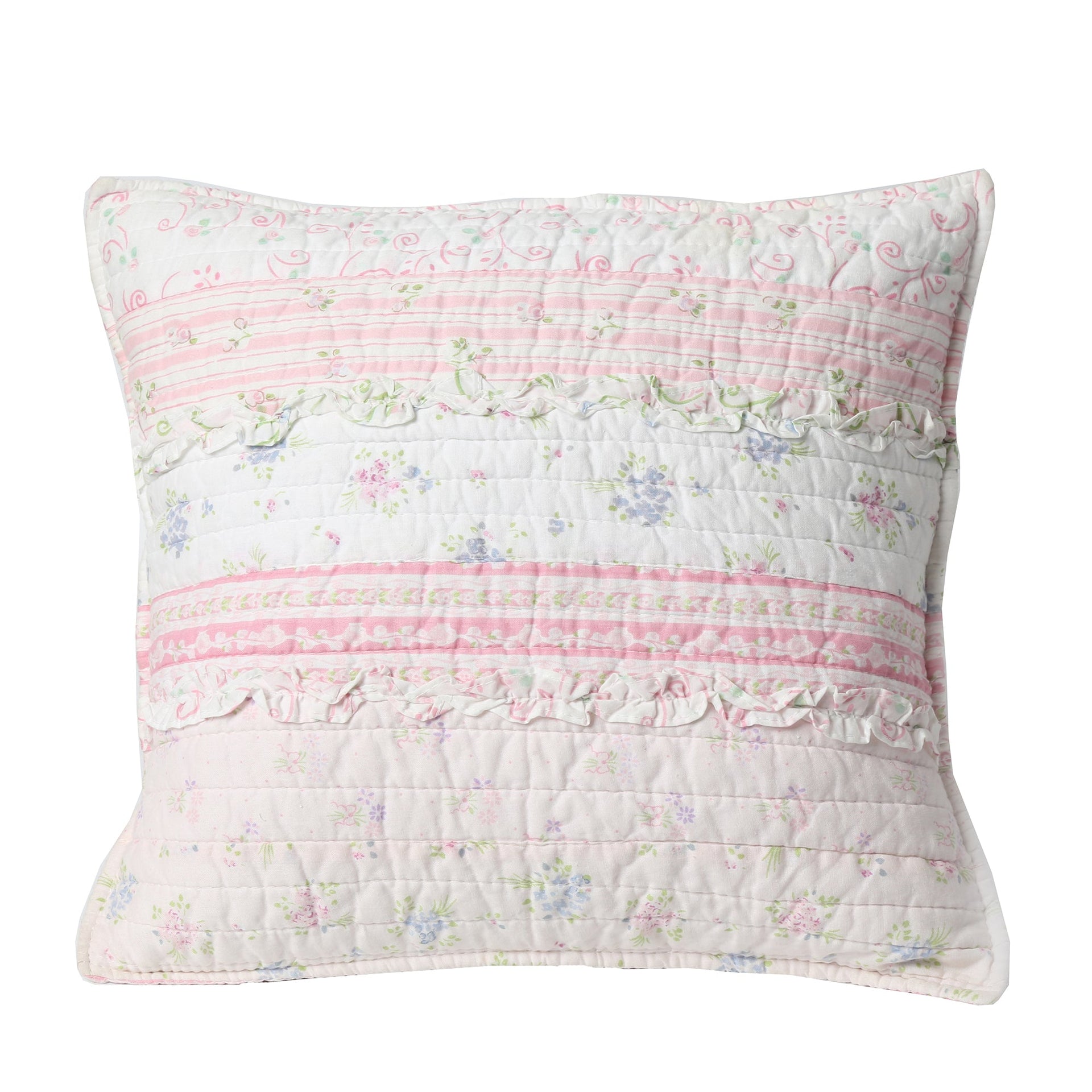 Romantic Chic Lace Ruffle Pink Real Patchwork Cotton Reversible Quilt Bedding Set
