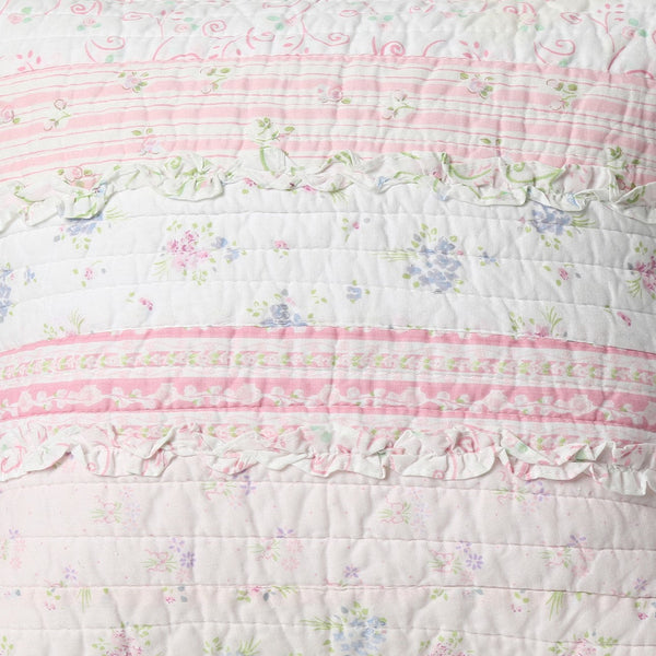 Romantic Chic Lace Ruffle Pink Real Patchwork Cotton Reversible Quilt Bedding Set