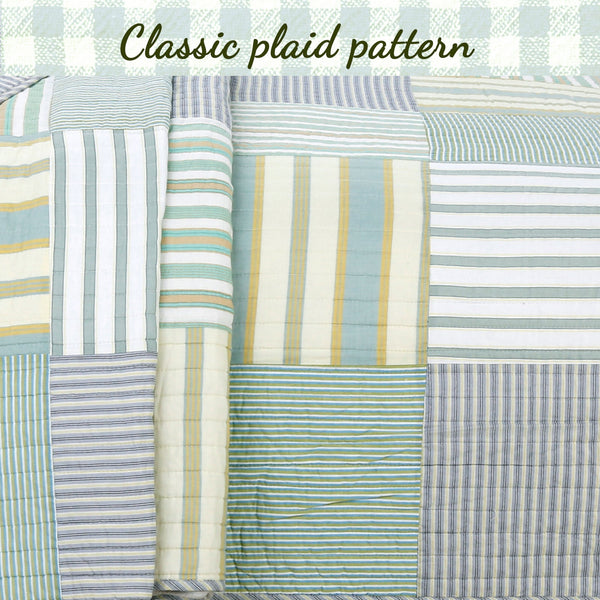 Spa Striped Real Patchwork Cotton Reversible Quilt Bedding Set