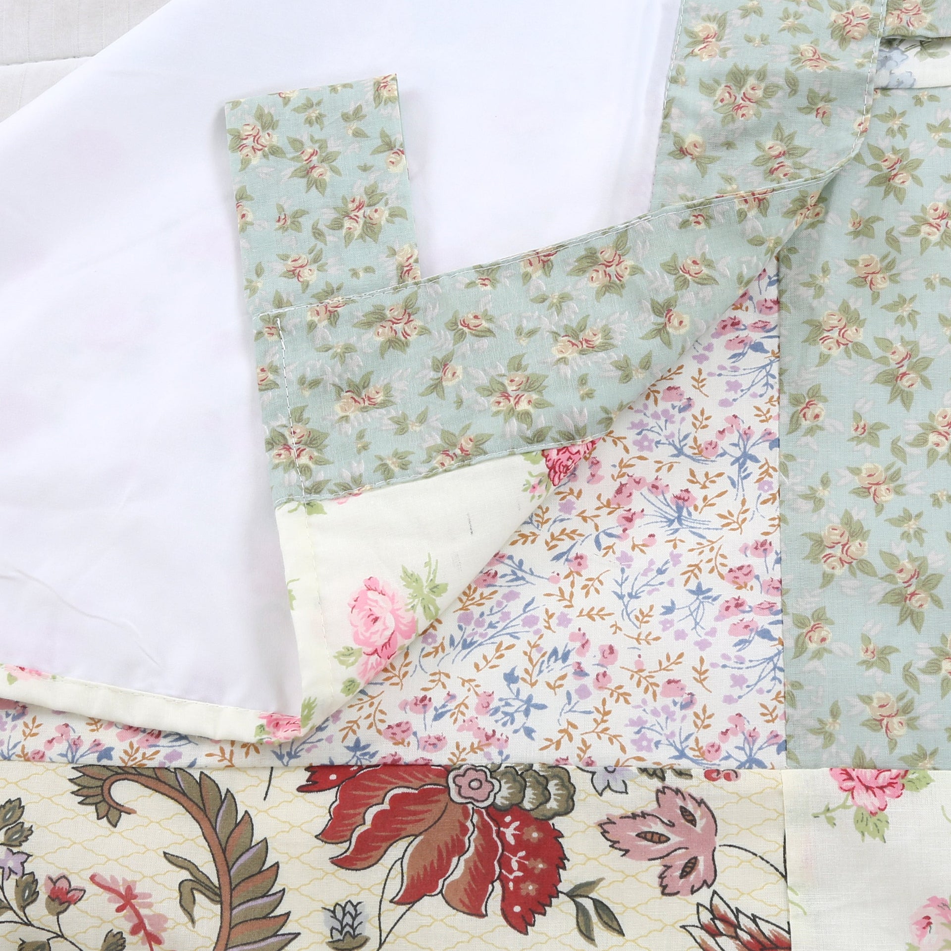 Grace Celadon Floral Country Cottage Garden Patchwork Window Curtain Panel/Drapes