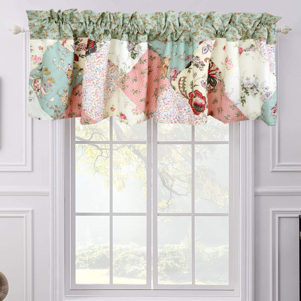 Grace Celadon Real Patchwork Embroidered Scalloped Edge Cotton Reversible Quilt Bedding Set