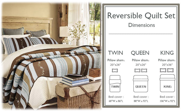 Mary Ann Stripe Real Patchwork Cotton 3-piece Reversible Quilt Bedding Set