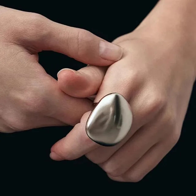 Gold Color Metal Rings Irregular Geometric Wide Noodle Finger Fing for Women Jewelry Retro Light Luxury  New Gift Accessorie